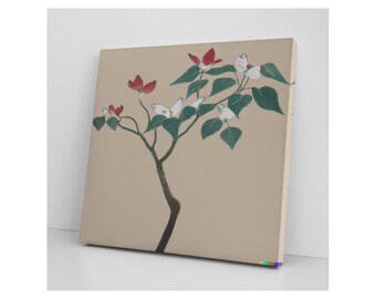 Wabi-Sabi Japanese Wall Decor, Dogwood Painting, AI Art