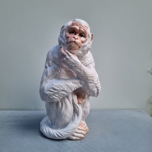 Italian white monkey figurine, mid century ceramic, vintage Hollywood Regency