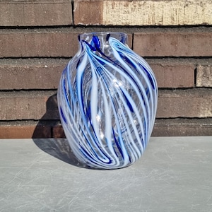 sixties handmade pop art blue white swirl unique vase 16cm/6.2inch