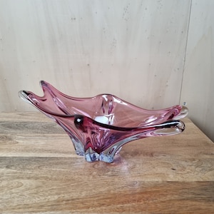 Josef Hospodka vintage seventies amethyst bowl for Chribska Glassworks Czech Boho. glass art sculpture