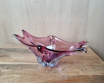 Josef Hospodka vintage seventies amethyst bowl for Chribska Glassworks Czech Boho. glass art sculpture