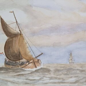 Dutch painting, Dutch painting with an inland vessel on the water