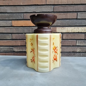 1930s/40s ceiling pendant lamp, frosted glass with flora motif 28cm/11inch