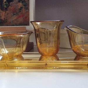 Leerdam Holland Art deco amber pressed glass cream set 1930s