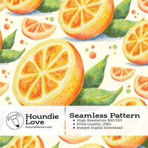 Citrus Sunshine Seamless Pattern • Watercolor Orange Slice Digital Paper • Summer Fruit Fabric Design PNG