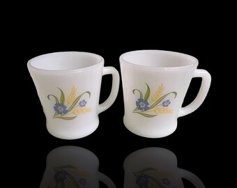 Set of 2 Fire-King Mugs, in “Forget Me Not”  pattern, by Anchor Hocking (1964-1966)