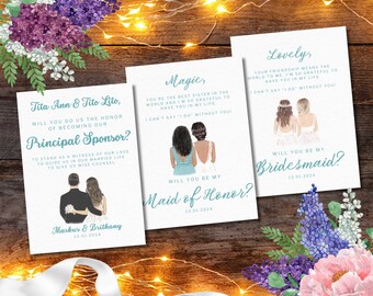 Teal Turquoise Minimalist Will You be My Bridesmaid, Maid of Honor, Principal Sponsor Invitation, Rustic Wedding Invitation Template Bundle