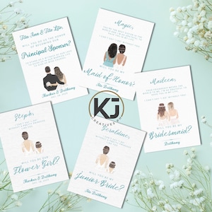 Lot de cartes de proposition : serez-vous ma demoiselle d'honneur, demoiselle d'honneur, invitation du parrain principal, Ninong Ninang, mariée junior