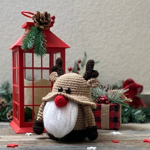 Christmas Amigurumi Crochet Gnome Pattern, Christmas Gnome Amigurumi, Rudolph Reindeer Crochet Gnome, Holiday Handmade Decoration Gift