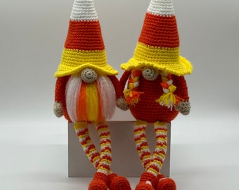 Halloween Crochet Pattern, Gnome Crochet Pattern, Candy Corn Crochet Gnome Pattern with Legs