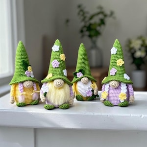 Haakpatroon lentekabouter pdf, bloemkabouter amigurumi, Moederdagcadeau, paasdecor, bloemenhoed kabouterpatroon