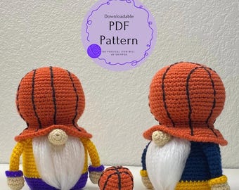 Crochet Gnome Amigurumi Pattern, Basketball Sports Fan Decor, DIY Gift (PDF Download)