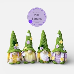 Spring Crochet Gnome Pattern PDF, Easter Amigurumi, Mother’s Day Gift, Flower Hat Gnome, Scandinavian Decor