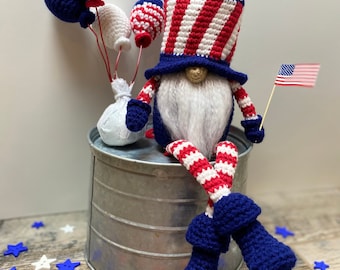 Crochet Pattern, American Patriotic Crochet Gnome Pattern, Patriotic Gnome Amigurumi Pattern, Summer Crochet