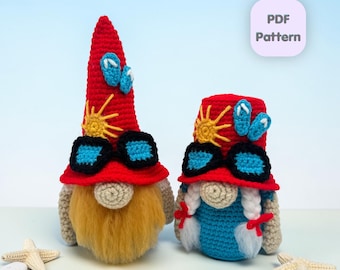 Crochet Gnome Pattern, Summer Beach Amigurumi, Flip Flop Bucket Hat Sun (PDF Digital Download)
