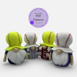 Crochet Amigurumi Gnome Pattern — Baseball Softball Hat Sport Gnomes — Fan Team Gift Game Day Decor (PDF Download)