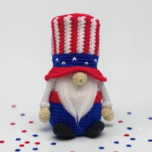 Patriotic Crochet Gnome Amigurumi Pattern PDF, 4th of July Gnome, USA Decor, Red White Blue Summer Decor