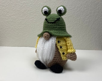 Kikkerkabouter gehaakt amigurumipatroon, kikkertuinkabouter, handgemaakte paddenhoed Gonk, lente gelaagd dienbladdecor