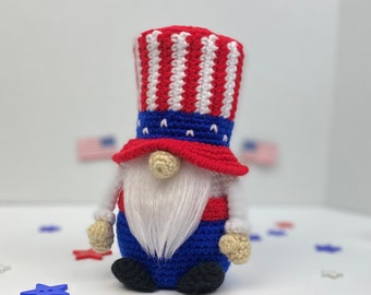 Crochet Gnome Pattern, Patriotic American Amigurumi Crochet Pattern
