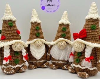 Gingerbread Gnome Crochet Pattern Amigurumi Christmas Gnome Winter Decor (PDF Download)