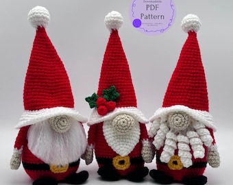 Christmas Crochet Pattern, Santa Gnome Amigurumi PDF, Scandinavian Holiday Tree Decor Gonk DIY, Festive Winter Home, Tutorial Download