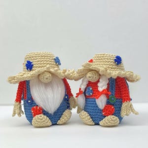 Gehaakte kabouter amigurumi patroon pdf, boer kabouter stel, strohoed vogelverschrikker kabouter, decor van de boerderij, DIY cadeau-idee