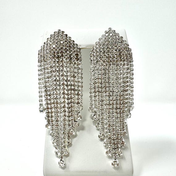 Vintage Rhinestone Tassel Drop Earrings: Sparkly Bridal Jewelry