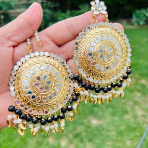 Oversized Mirror Earrings and Tikka Set: Punjabi Pakistani Jewelry