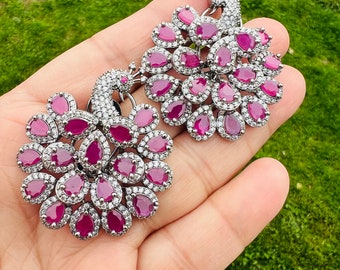 Pendientes de pavo real con circonitas cúbicas: Joyería nupcial india