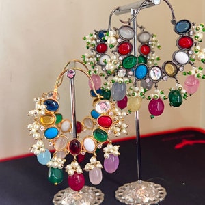 Créoles Navratan/ Boucles d'oreilles diamant Cz/ Bijoux pendjabi/ Bijoux indiens, pakistanais/ Bijoux de mariage
