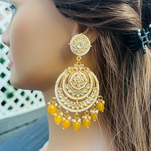 Gold Kundan Chandbali Earrings: Indian Wedding Jewelry