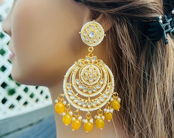Gold Kundan Chandbali Earrings: Indian Wedding Jewelry