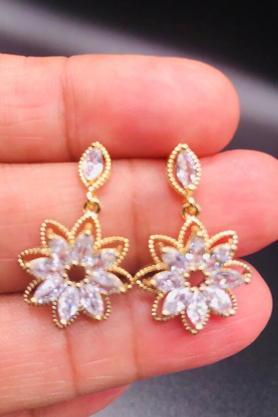 AAA zirconia earrings/ 14k real gold/ fashion earrings/ Etsy