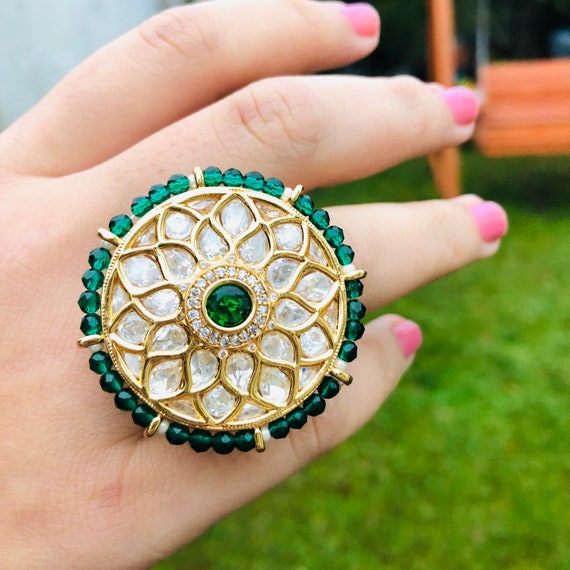 Big kundan shop rings