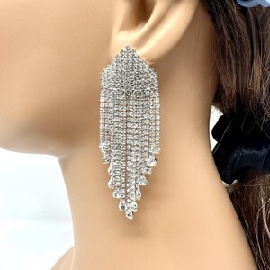 Long Tassel Earrings/ Rhinestone Crystal Earrings/ Big Hanging Earrings/ Dangle Earrings/ Bridal Earrings