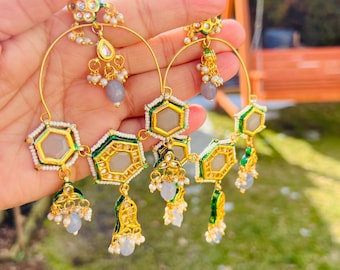 Kundan Jhumka Hoop Earrings: Meenakari Bollywood Wedding Jewelry