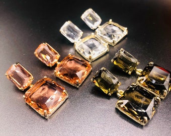 Pendientes de cristal: Pendientes rectangulares colgantes bañados en oro