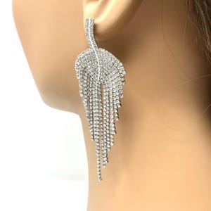 Long Tassel Earrings/ Rhinestone Crystal Earrings/ Big Hanging Earrings/ Dangle Earrings/ Bridal Earrings