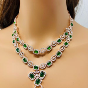 Cz diamond Double layer Necklace set, American Diamond Necklace, Elegant Jewelry, bridal Jewelry, Indian jewelry, Pakistani jewelry