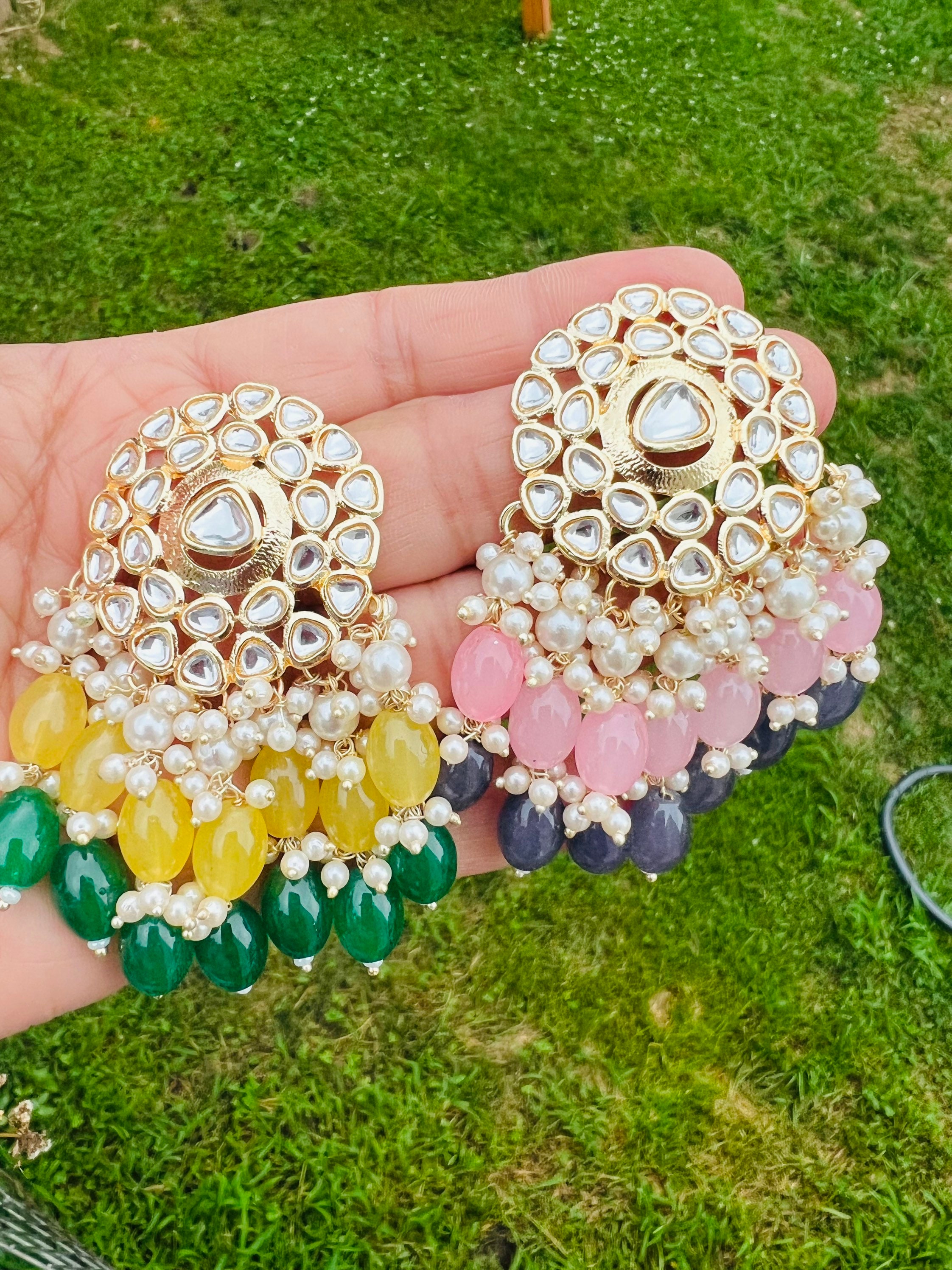 Orecchini con perline Kundan e Hydro/gioielli indiani pakistani/stile Bollywood/orecchini da sposa