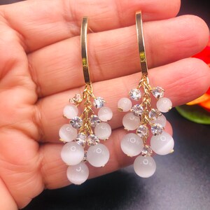 Swarovski opal drop earrings/ Rhinestone earrings/ Long bridal earrings/ statement earrings