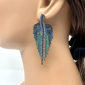Long Tassel Earrings/ Rhinestone multi colored Earrings/ Big Hanging Earrings/ Dangle Earrings/ Bridal Earrings