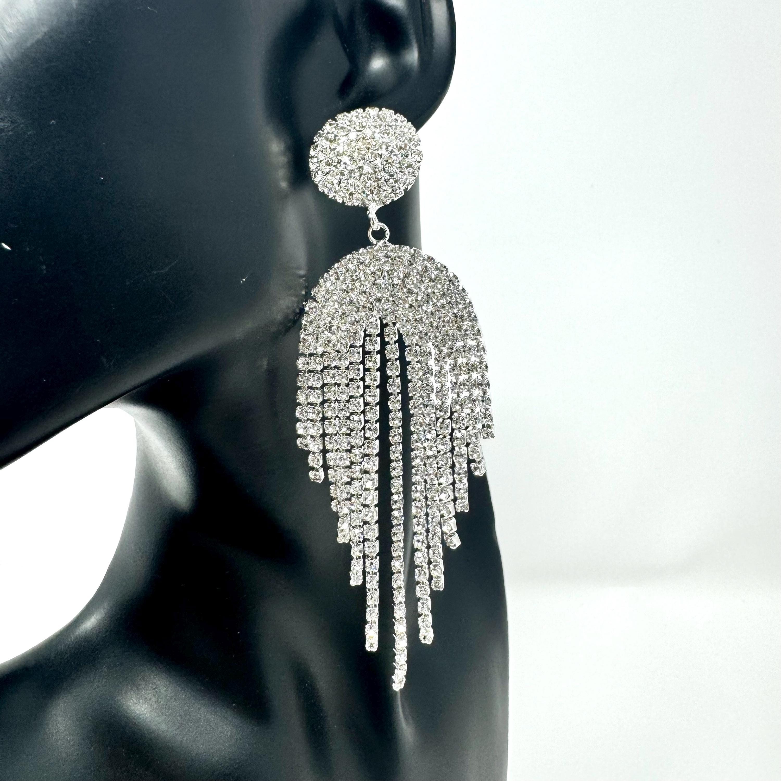 Orecchini Pendenti Con Nappe E Cristalli Strass - Argento 925 Per Donna E Sposa - Foto 6