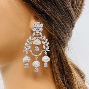 Sterling Silber CZ Chandelier Ohrringe: Braut Statement Schmuck