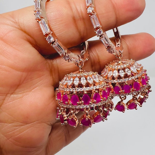 American Diamond Hoop Earrings/ AD Jhumka Earrings/ Jhumka Bali/ indian,Pakistani jewelry