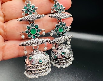 Oxidized German Silver Handmade Jhumka jhumki Earrings/ Hanging Jhumkas/ indian jewelry