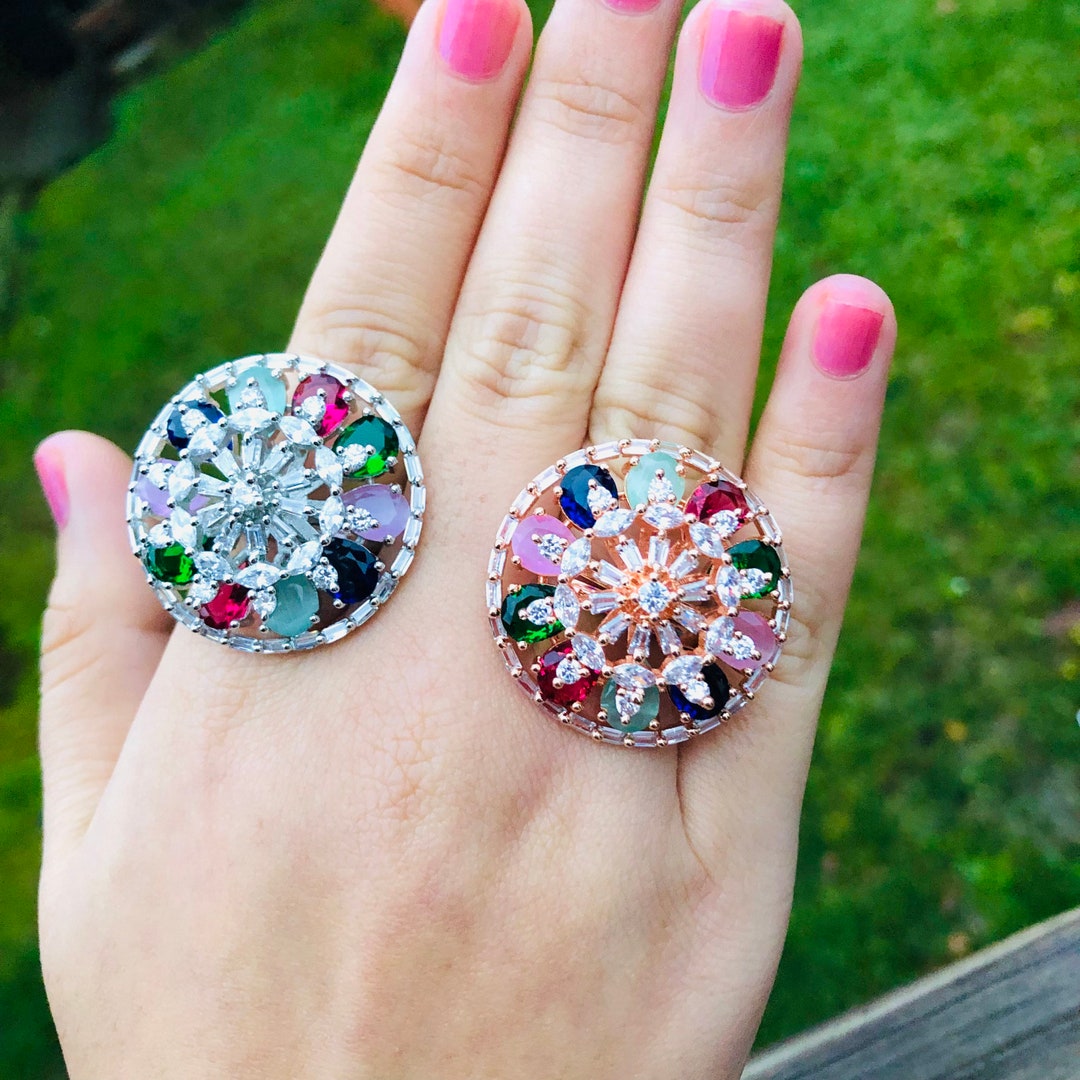 American Diamond Ring Multi Color Ring Adjustable Ring Wedding Ring Etsy