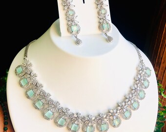 Floral AD Necklace Earrings Set: Bollywood Party Jewelry