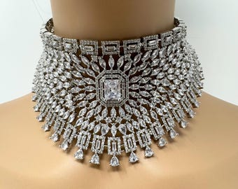 Pink Zirconia Choker Necklace Set: Indian Bridal Jewelry