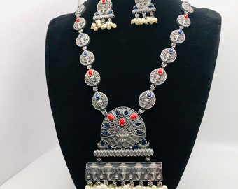 Oxidized Temple Necklace Set: Indian Jaipur Jewelry